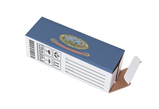 Concept of export, opened paper box - Product of Idaho
