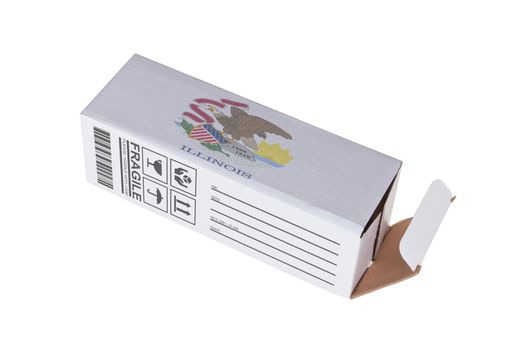 Concept of export, opened paper box - Product of Illinois