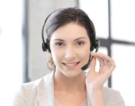 business and technology concept - friendly female helpline operator