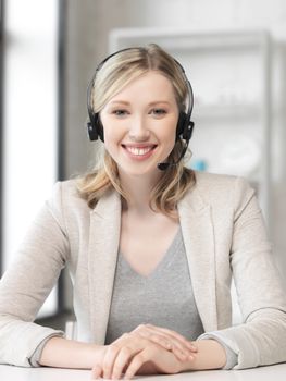 business and technology concept - friendly female helpline operator
