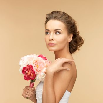 picture of young woman with bouquet of flowers