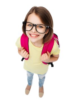 education and school concept - happy and smiling teenage girl in eyeglasses with bag