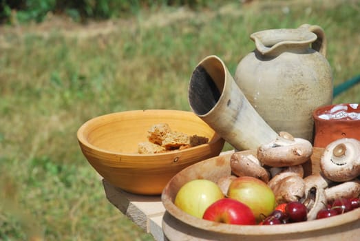 Fruit and veg with clay jug