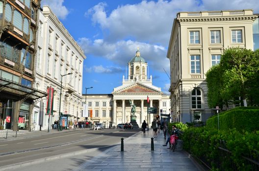 Brussels, Belgium - May 13, 2015: Church of Saint Jacques-sur-Coudenberg with the monument to the King Leopold I located on the Place des Palais, Brussels, Belgium. on May 13, 2015