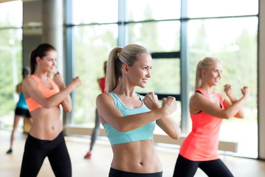 fitness, sport, training, gym and lifestyle concept - group of women working out in gym