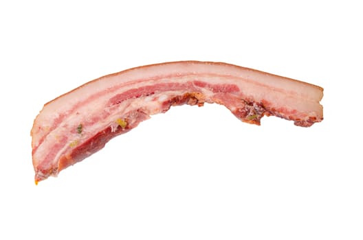 A slice of bacon, pork belly, pork against white background.