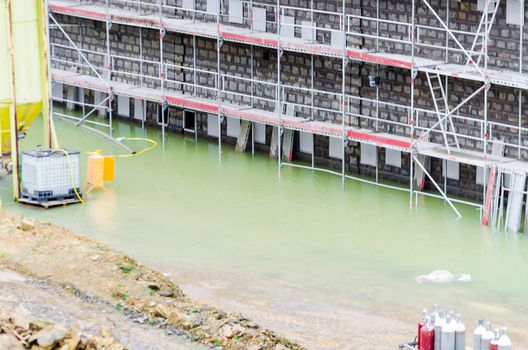 Flooding on a construction site after a strong storm.