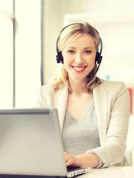 picture of helpline operator with laptop computer.