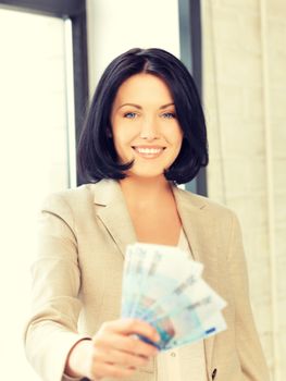 picture of lovely woman with euro cash money