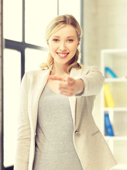 picture of attractive businesswoman pointing her finger