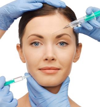 health and beauty concept - woman getting dermall fillers injection