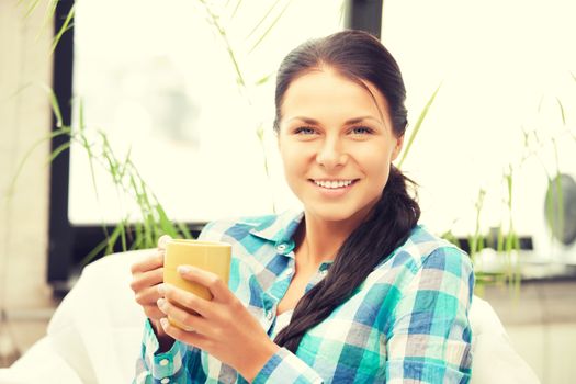 bright picture of lovely housewife with mug