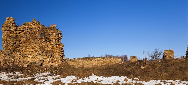   ruins of the fortress located in the village of Krevo, Belarus