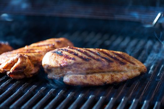 Chicken breasts on a grill, real picture