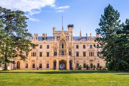 Back View of Lednice Castle at Sunset, UNESCO World Heritage, Czech Republic