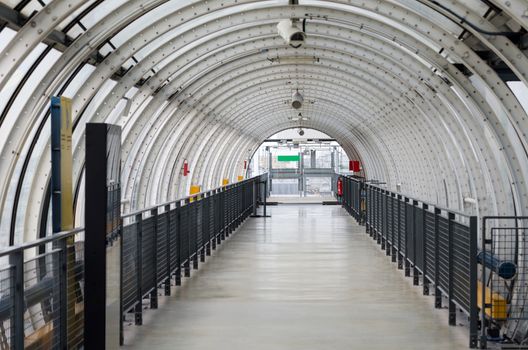 Glass tube corridor at Pompidou Centre in Paris, France