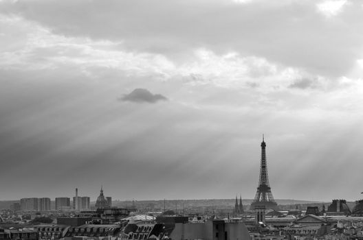 Eiffel Tower with Paris Skyline at sunset, Paris, France (Black and White)