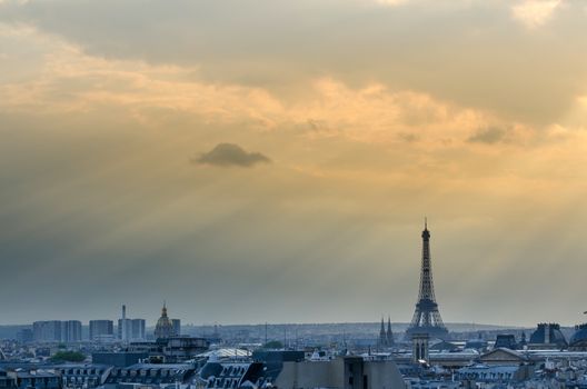 Eiffel Tower with Paris Skyline at sunset, Paris, France