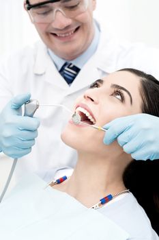 Female patient undergoing a dental checkup
