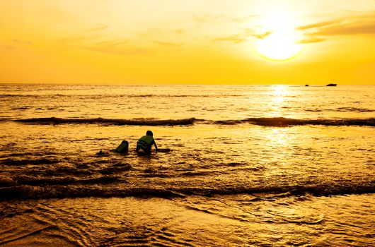 Beautiful nature with color of the sunset, Pathong beach, Phuket Thailand