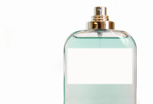 Perfume on a white background with empty blank label for fulfillment.