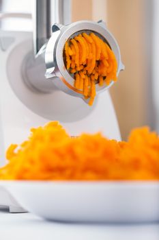 Pumpkin miced with an electrical grinder