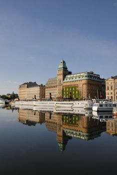 Stockholm embankment with boats.