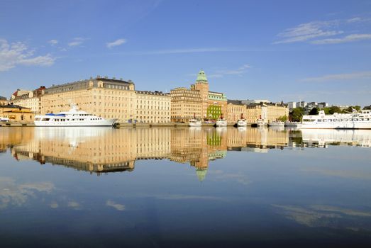 Stockholm embankment with boats.