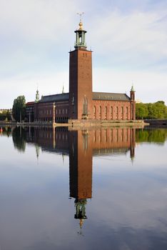 Stockholm City Hall with reflection on water