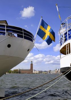 Stockholm embankment with boats.