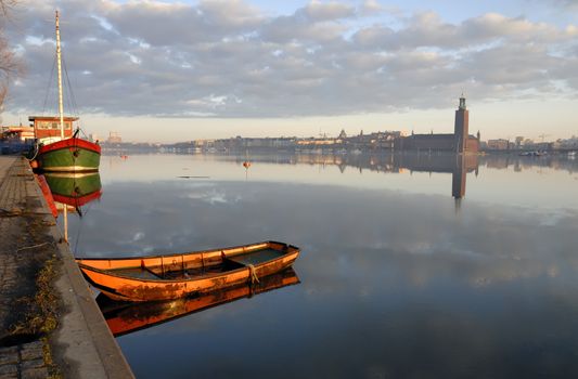 Stockholm embankment with boats