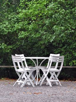 White Outdoor garden furniture lounge.