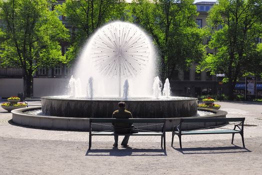 An fountain at Norrabantorget in the cetral of Stockholm (Sweden).