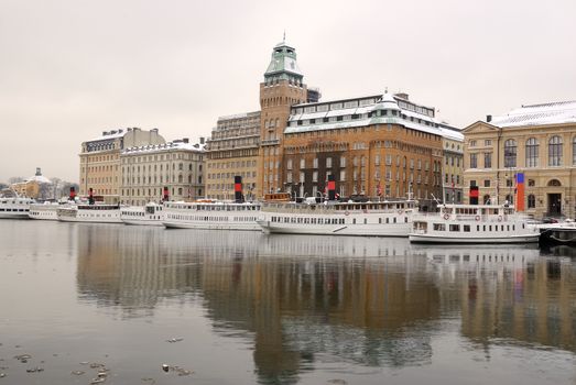 Stockholm embankment with boats