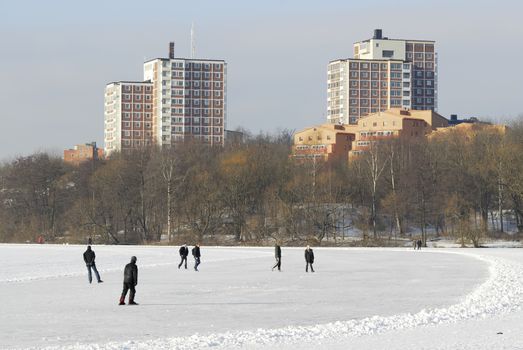 Ice Skating at lake Trekansten in Stockholm area.