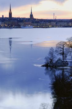Stockholm silhouette with famous landmarks.