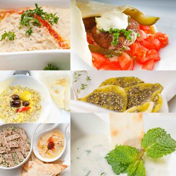 Arab middle eastern food collage collection on white frame