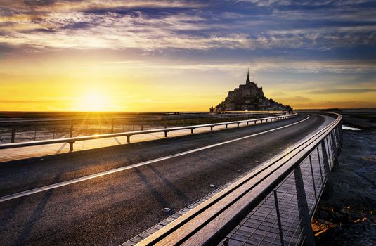 Le Mont-Saint-Michel at sunset, Normandie, Bretagne, France, Europe