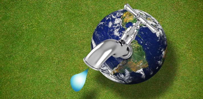 Earth with faucet against green background
