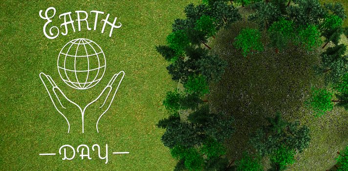 Sphere covered with forest against green background