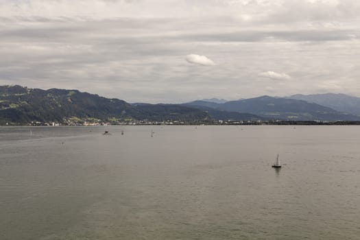 View over Bodensee, Germany with mountains in the background