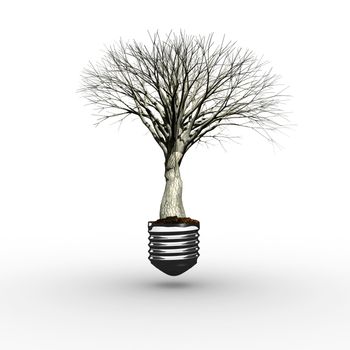 Empty light bulb against dead tree with no leaves