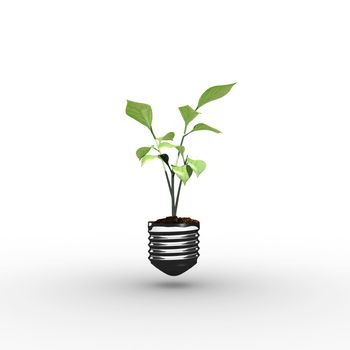 Empty light bulb against little green seedling with leaves growing