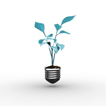 Empty light bulb against little green seedling with leaves growing