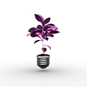 Empty light bulb against little green seedling with leaves growing