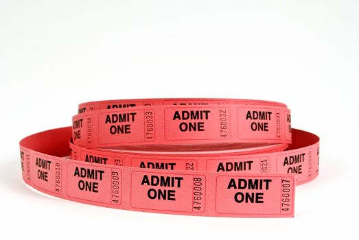Horizontal shot of a roll of red admission tickets on a white background.







Horizontal shot of red admission tickets