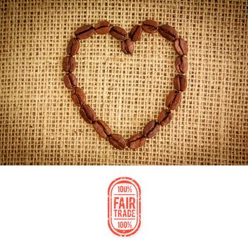 Fair Trade graphic against heart made out of coffee beans