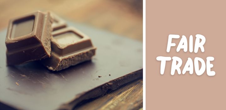 Fair Trade graphic against chocolate