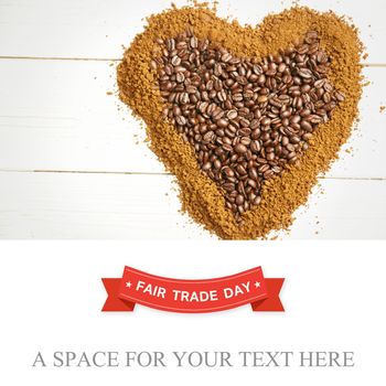 Fair Trade graphic against coffee in heart shape