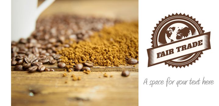 Fair Trade graphic against coffee beans